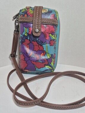 Sakroots Coated Canvas Royal Flower Power Phone Holder Crossbody Wallet